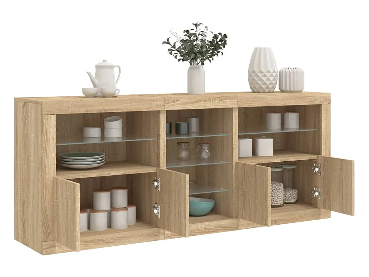 Aparador con luces LED roble Sonoma 181,5x37x67 cm