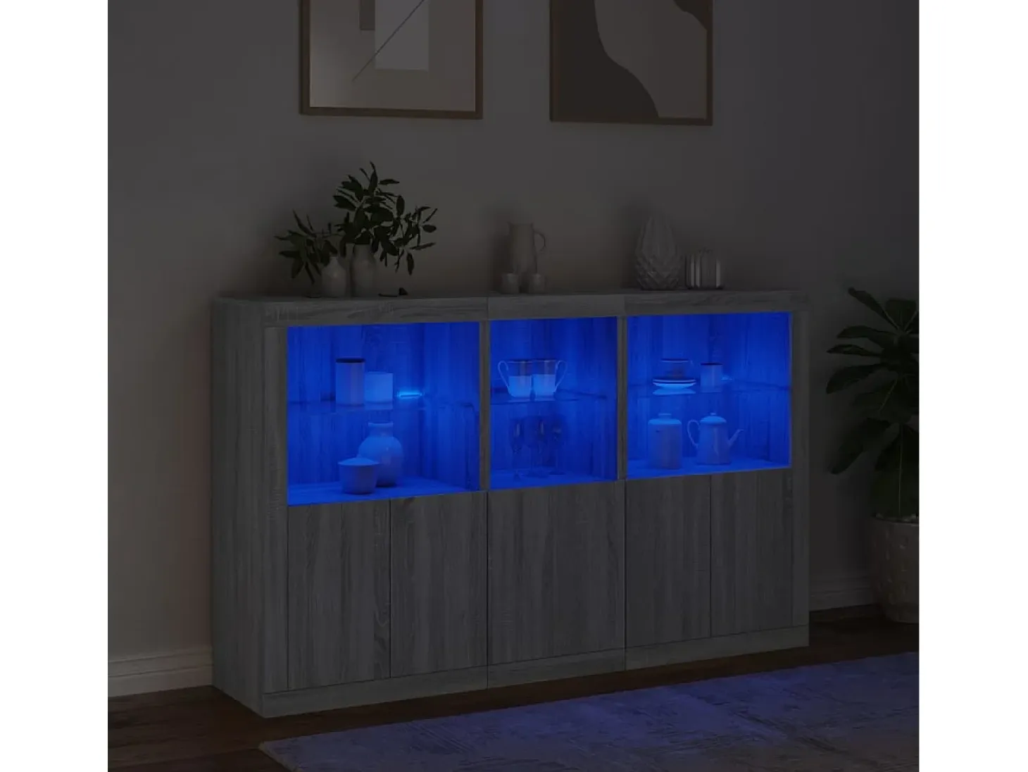 Aparador con luces LED Sonoma gris 162x37x100 cm