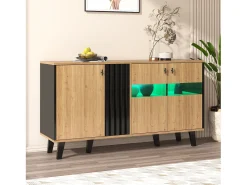 Aparador con luz LED - Cómoda moderna de 3 puertas con cristal - Color madera