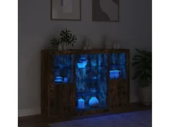 Aparador con luz LED 3 piezas madera de ingeniería roble ahumado