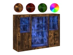 Aparador con luz LED 3 piezas madera de ingeniería roble ahumado