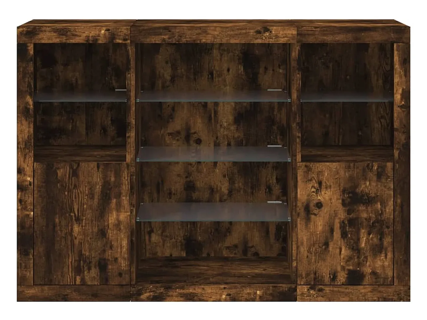 Aparador con luz LED 3 piezas madera de ingeniería roble ahumado