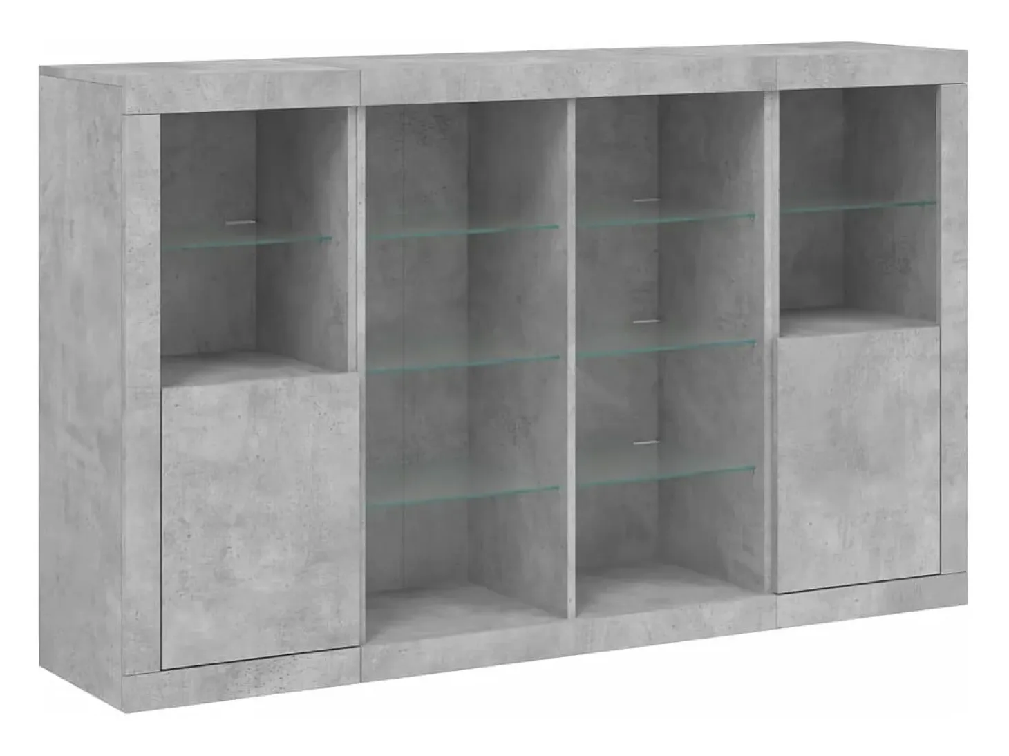 Aparador con luz LED 3 piezas madera de ingeniería gris hormigón