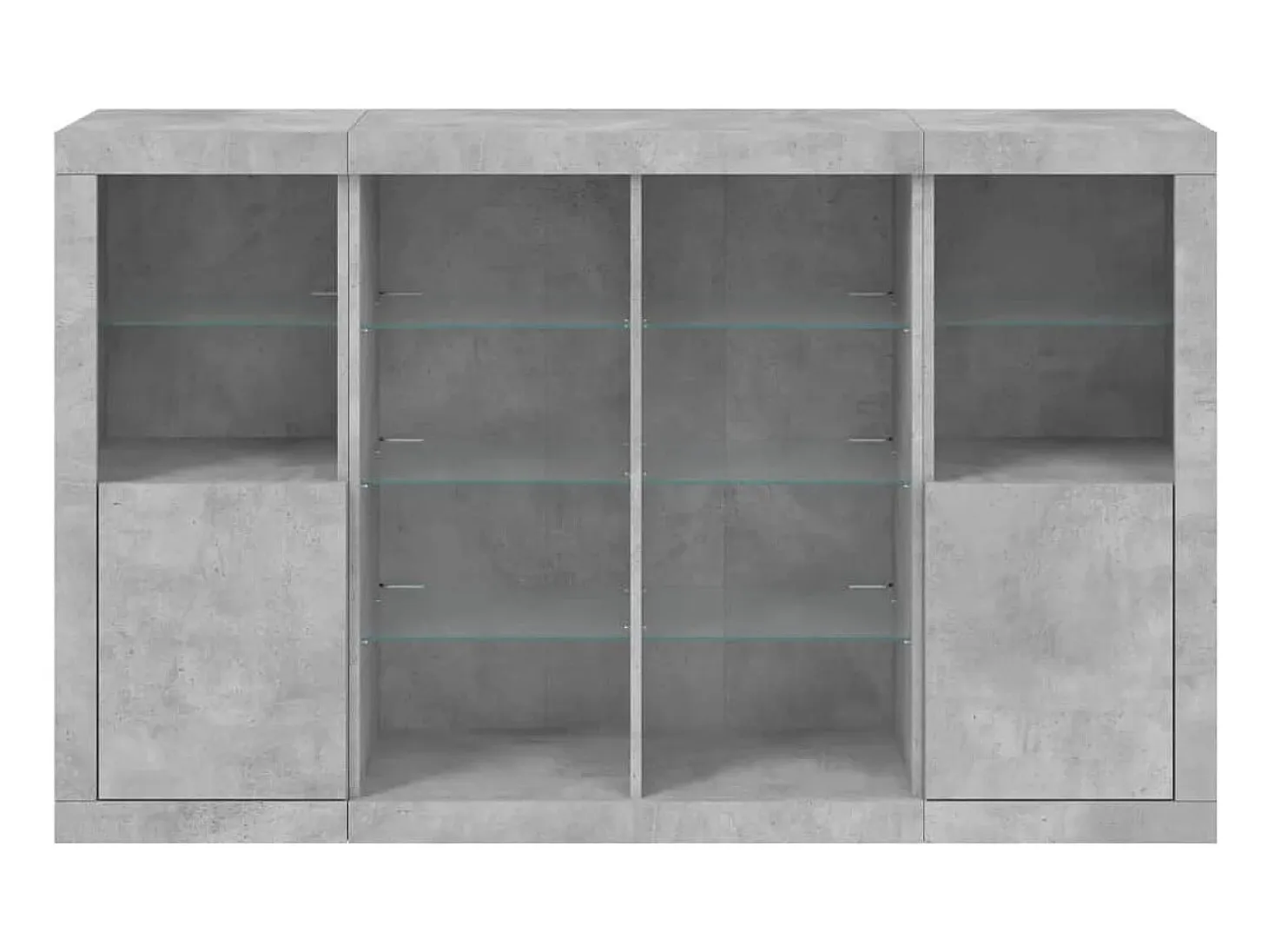 Aparador con luz LED 3 piezas madera de ingeniería gris hormigón