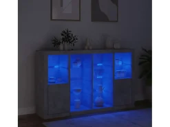 Aparador con luz LED 3 piezas madera de ingeniería gris hormigón