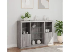 Aparador con luz LED 3 pzas madera de ingeniería gris Sonoma