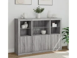 Aparador con luz LED 3 pzas madera de ingeniería gris Sonoma