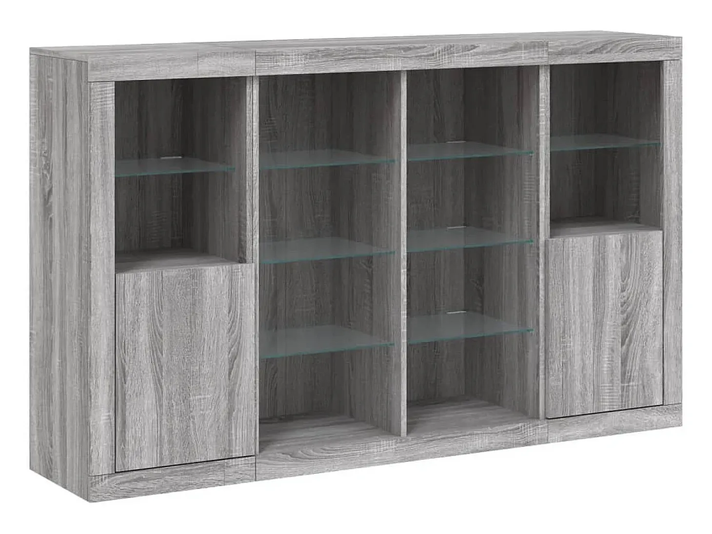 Aparador con luz LED 3 pzas madera de ingeniería gris Sonoma