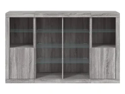 Aparador con luz LED 3 pzas madera de ingeniería gris Sonoma