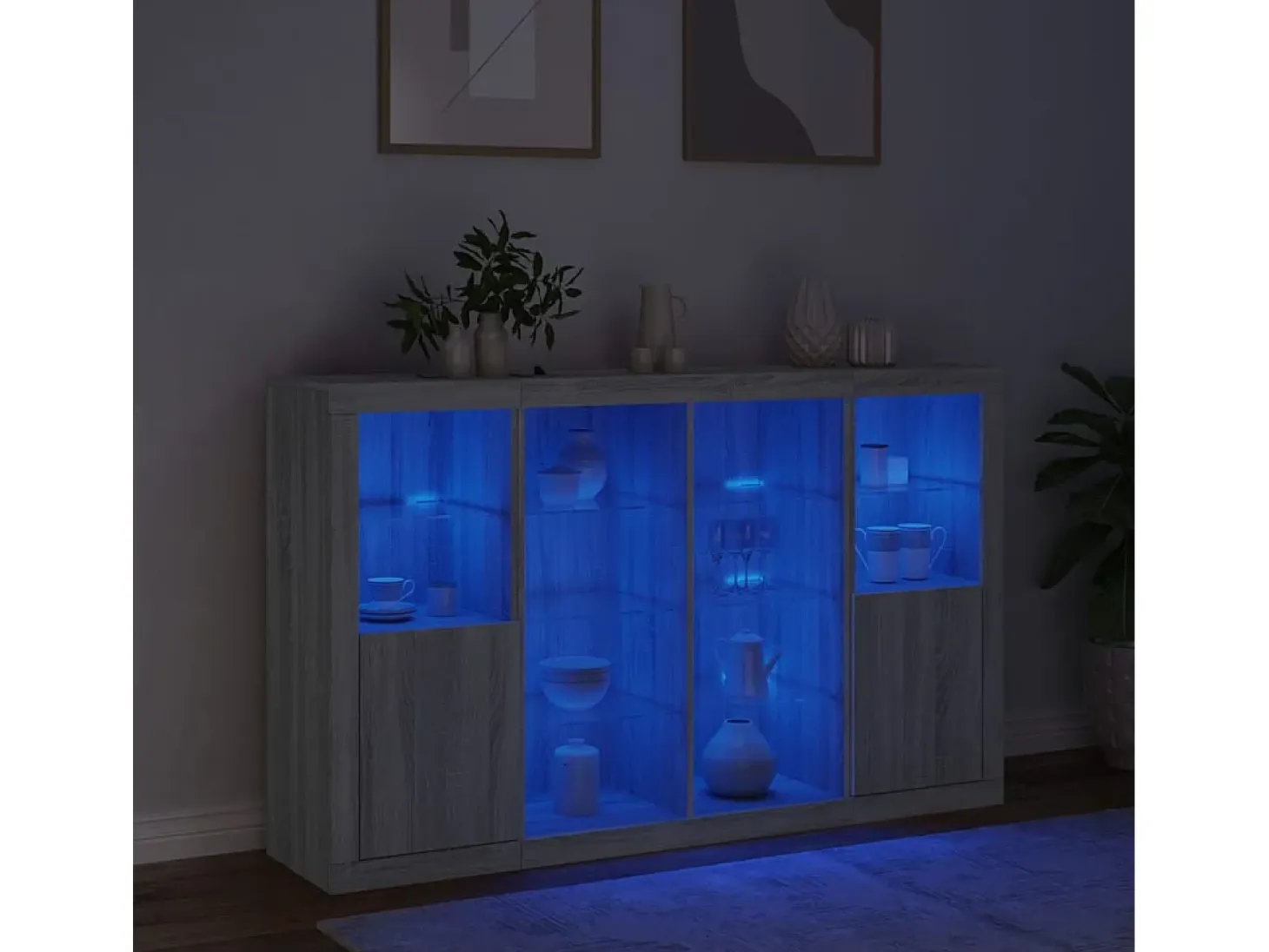 Aparador con luz LED 3 pzas madera de ingeniería gris Sonoma