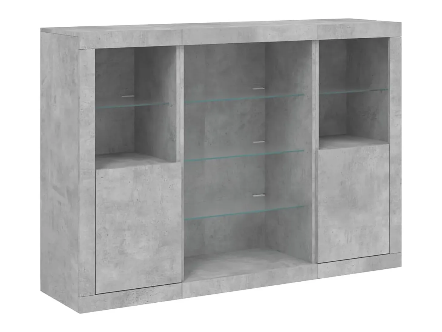 Aparador con luz LED 3 pzas madera de ingeniería gris hormigón