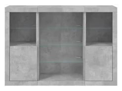 Aparador con luz LED 3 pzas madera de ingeniería gris hormigón