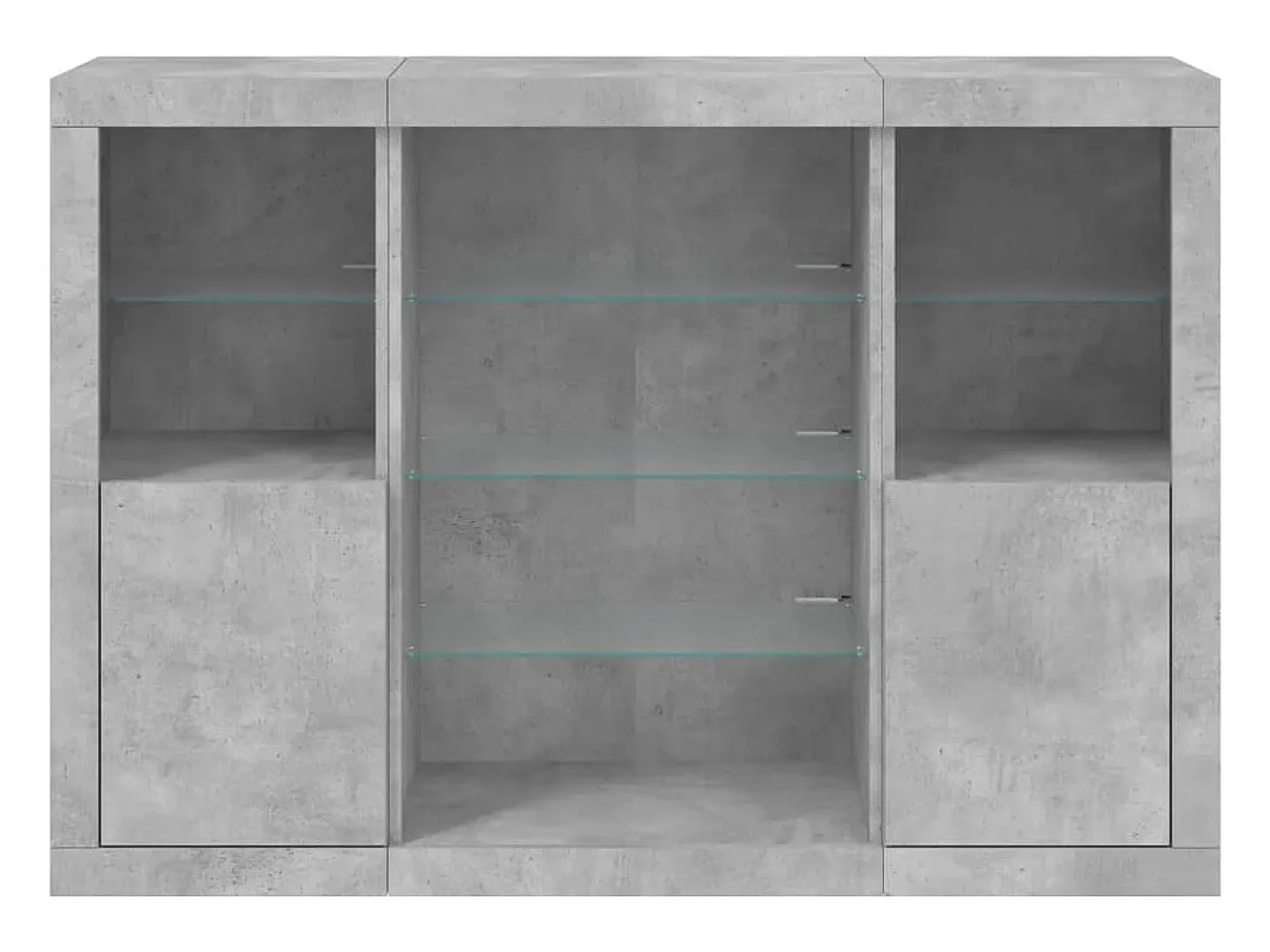 Aparador con luz LED 3 pzas madera de ingeniería gris hormigón