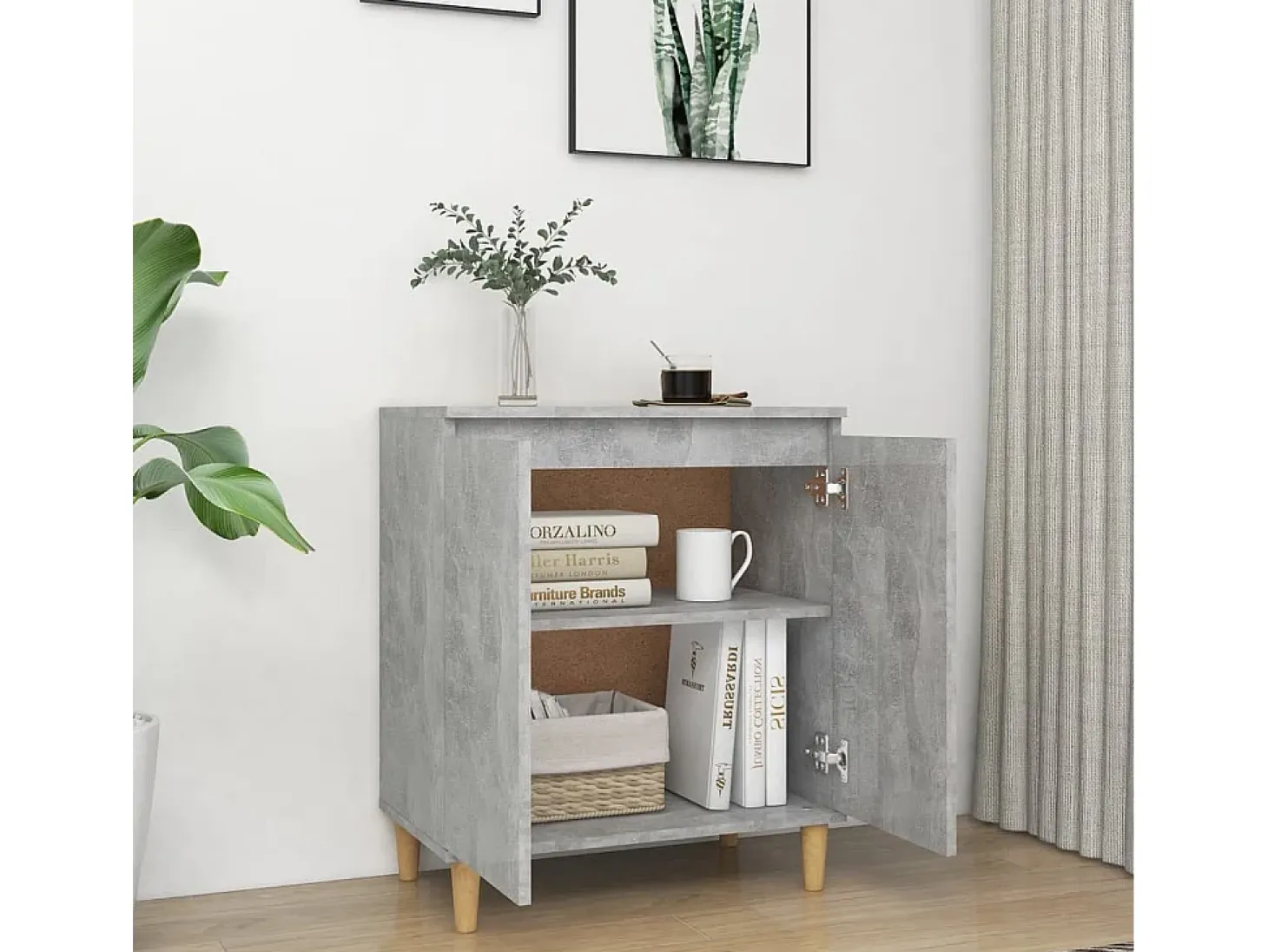 Aparador con patas de madera Madera de ingeniería gris hormigón