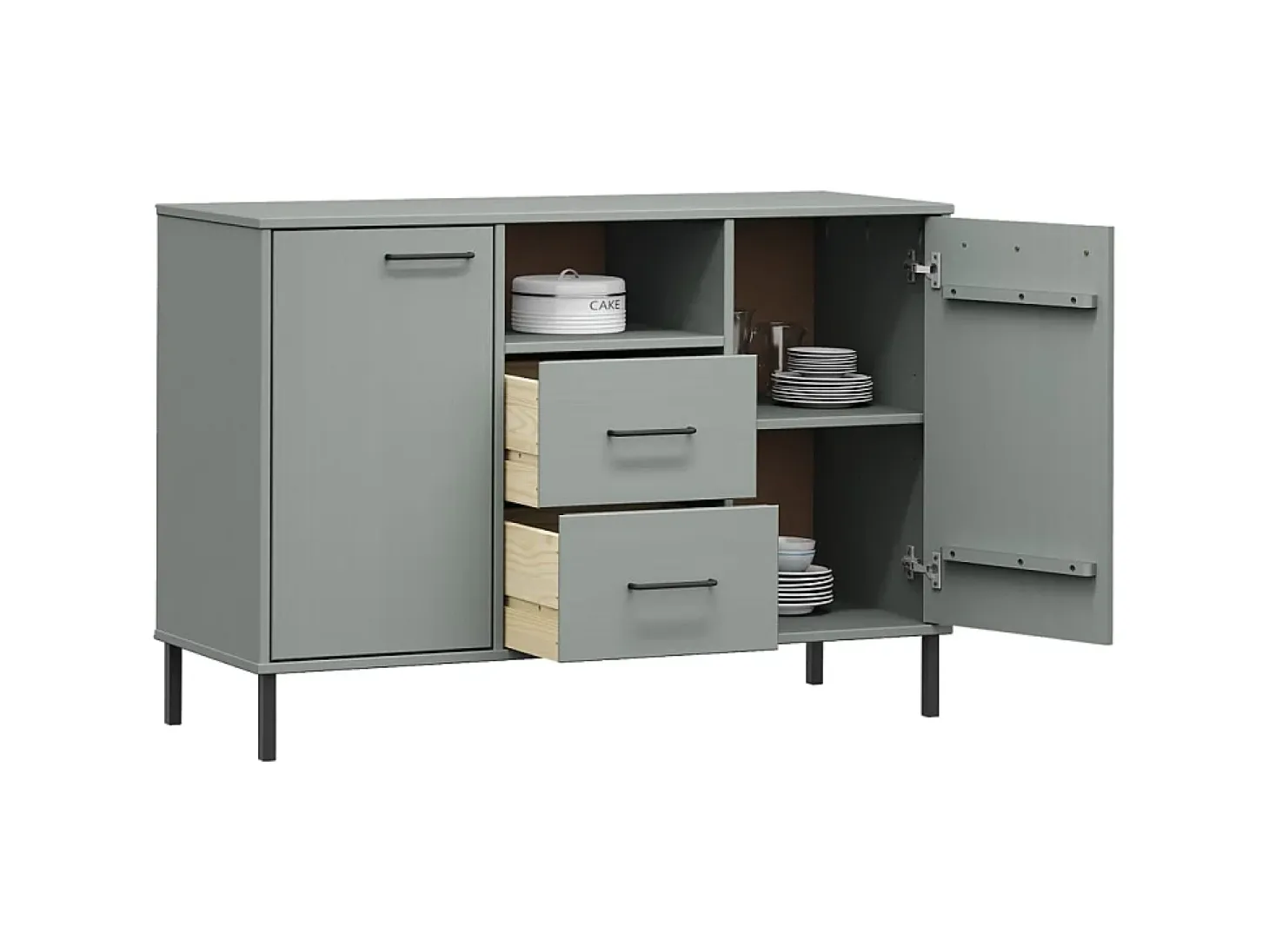 Aparador con patas metal OSLO madera maciza gris 113x40x77 cm ES39903