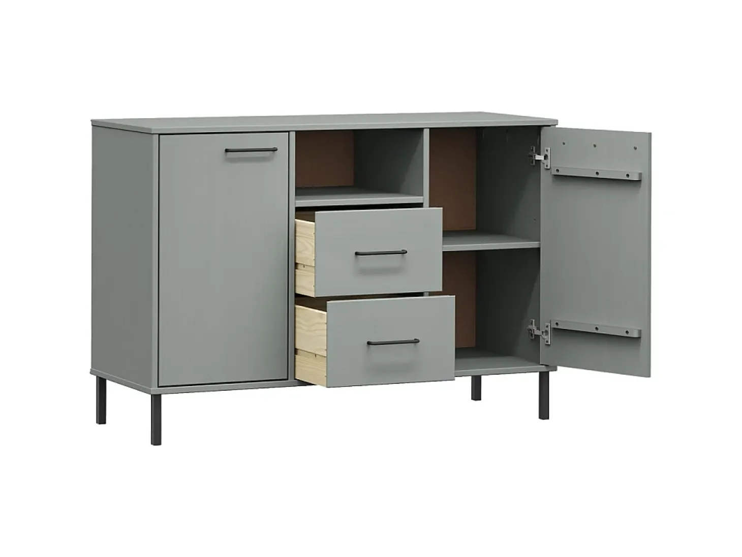 Aparador con patas metal OSLO madera maciza gris 113x40x77 cm ES39903