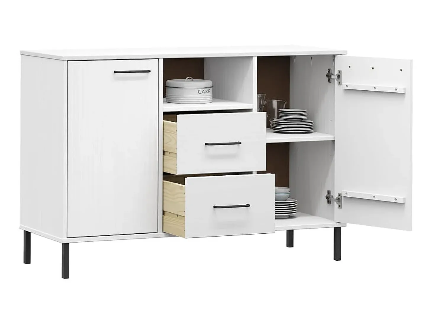 Aparador con patas metal OSLO madera maciza blanco 113x40x77 cm ES67559