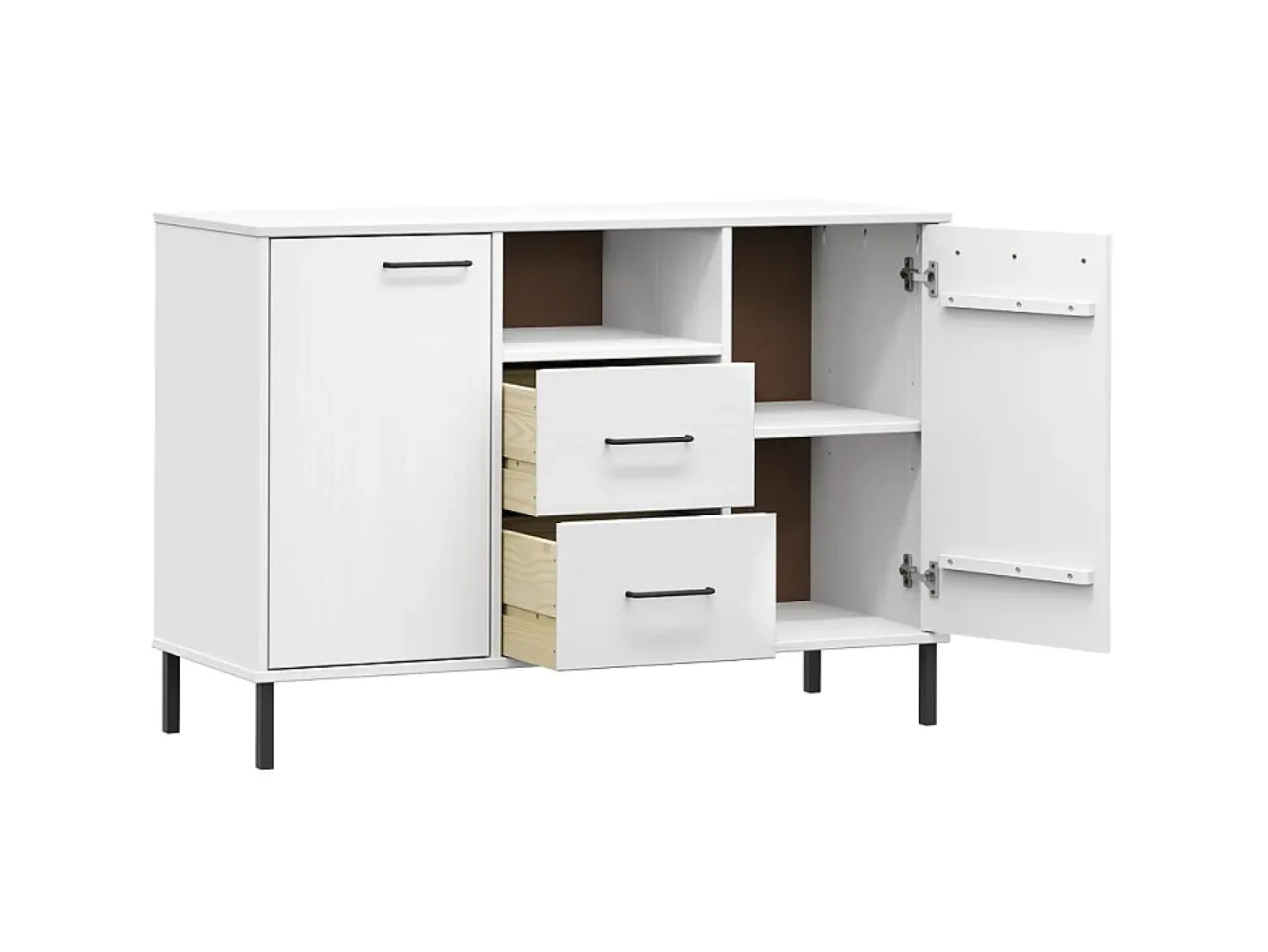 Aparador con patas metal OSLO madera maciza blanco 113x40x77 cm ES67559