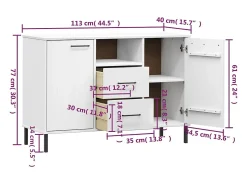 Aparador con patas metal OSLO madera maciza blanco 113x40x77 cm
