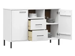 Aparador con patas metal OSLO madera maciza blanco 113x40x77 cm