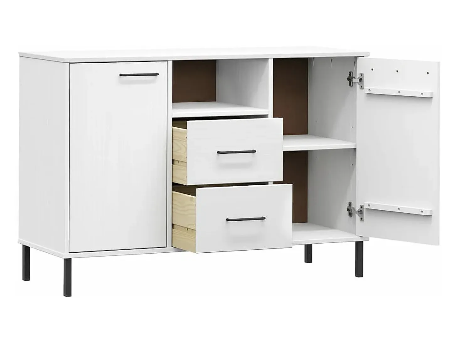 Aparador con patas metal OSLO madera maciza blanco 113x40x77 cm