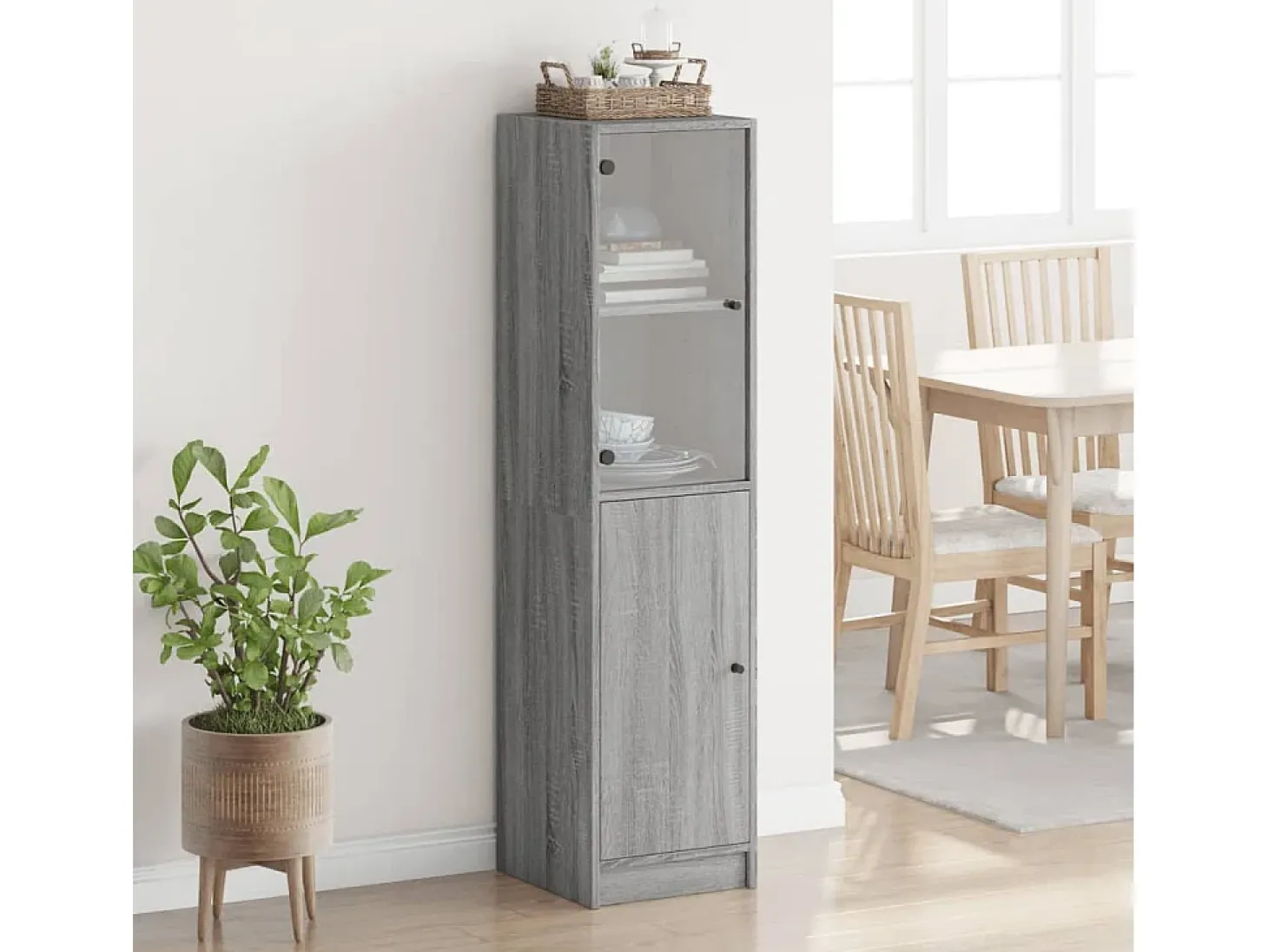 Aparador con puerta de vidrio gris Sonoma 35x37x142 cm ES843457