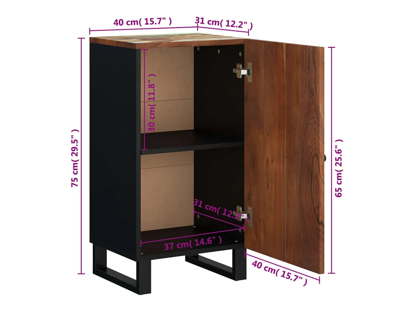 Aparador con puerta madera maciza reciclada 40x31x75 cm