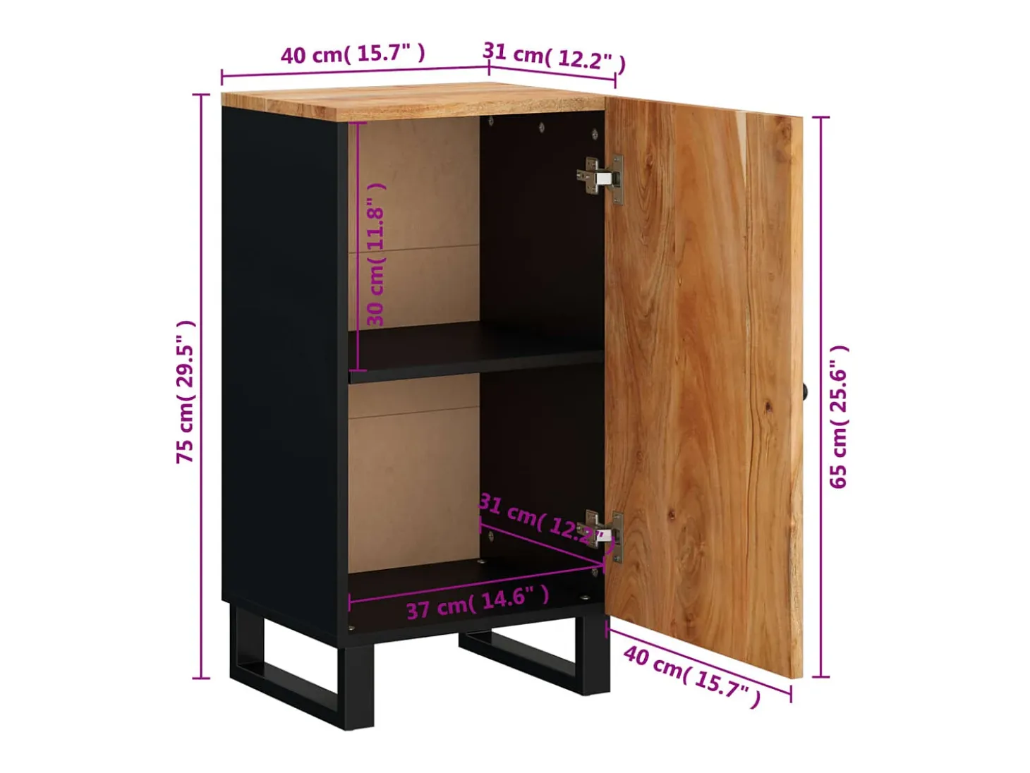 Aparador con puerta madera maciza de acacia 40x31x75 cm