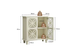 Aparador con puertas de cristal, mueble de almacenaje retro moderno, color crema.