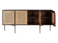 Aparador con puertas de ratán natural tejido con patas de metal
