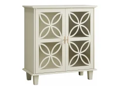 Aparador con puertas y cristal templado, MDF, color crema (80x38x87 cm)