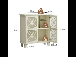 Aparador con puertas y cristal templado, MDF, color crema (80x38x87 cm)