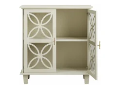 Aparador con puertas y cristal templado, MDF, color crema (80x38x87 cm)