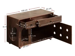 Aparador con ruedas - 100 x 45 x 66 cm - con arenero extraíble + aislamiento de olores - MDF - marrón oscuro
