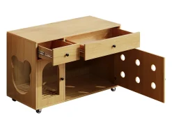 Aparador con ruedas - 100 x 45 x 66 cm - con arenero extraíble + aislamiento de olores - MDF - natural