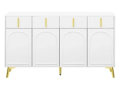 Aparador con tiradores y patas dorados, 4 puertas, 4 cajones, con laminado extraíble, adecuado para salón y comedor, 140*37,8*82 cm.