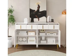 Aparador con tiradores y patas dorados, 4 puertas, 4 cajones, con laminado extraíble, adecuado para salón y comedor, 140*37,8*82 cm.