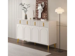 Aparador con tiradores y patas dorados, 4 puertas, 4 cajones, con laminado extraíble, adecuado para salón y comedor, 140*37,8*82 cm.