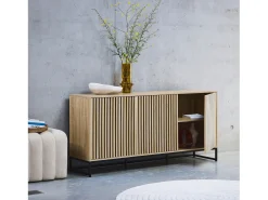 Aparador contemporáneo acanalado efecto madera 3 puertas, 160cm