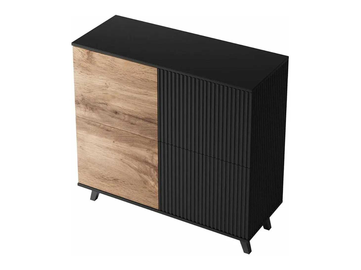 Aparador contemporáneo de 2 puertas de 100 cm en roble wotan y acabado PUMP negro