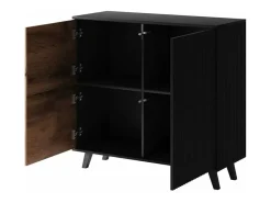Aparador contemporáneo de 2 puertas de 100 cm en roble wotan y acabado PUMP negro