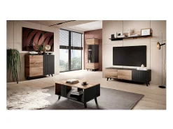 Aparador contemporáneo de 2 puertas de 100 cm en roble wotan y acabado PUMP negro