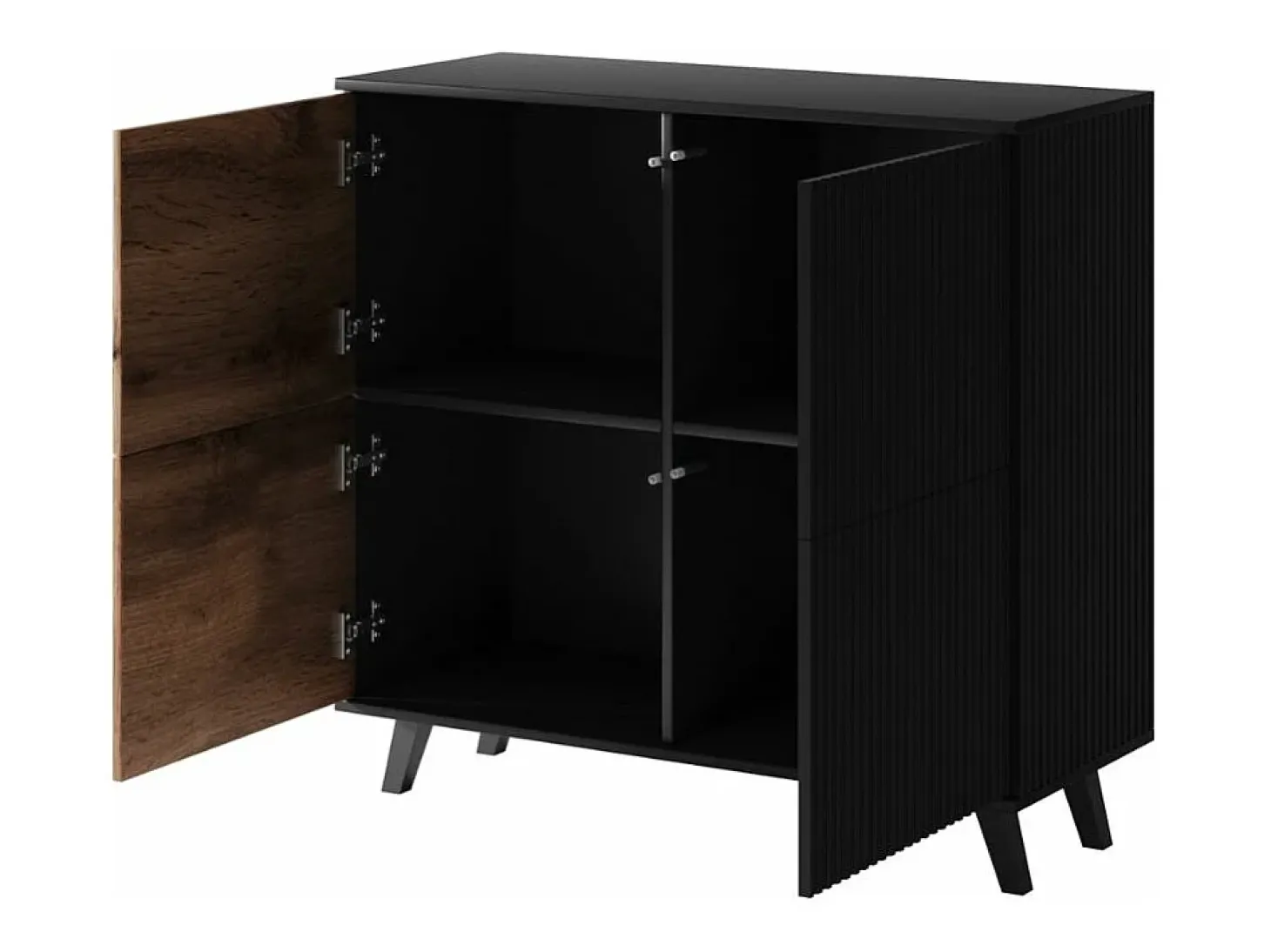 Aparador contemporáneo de 2 puertas de 100 cm en roble wotan y acabado PUMP negro