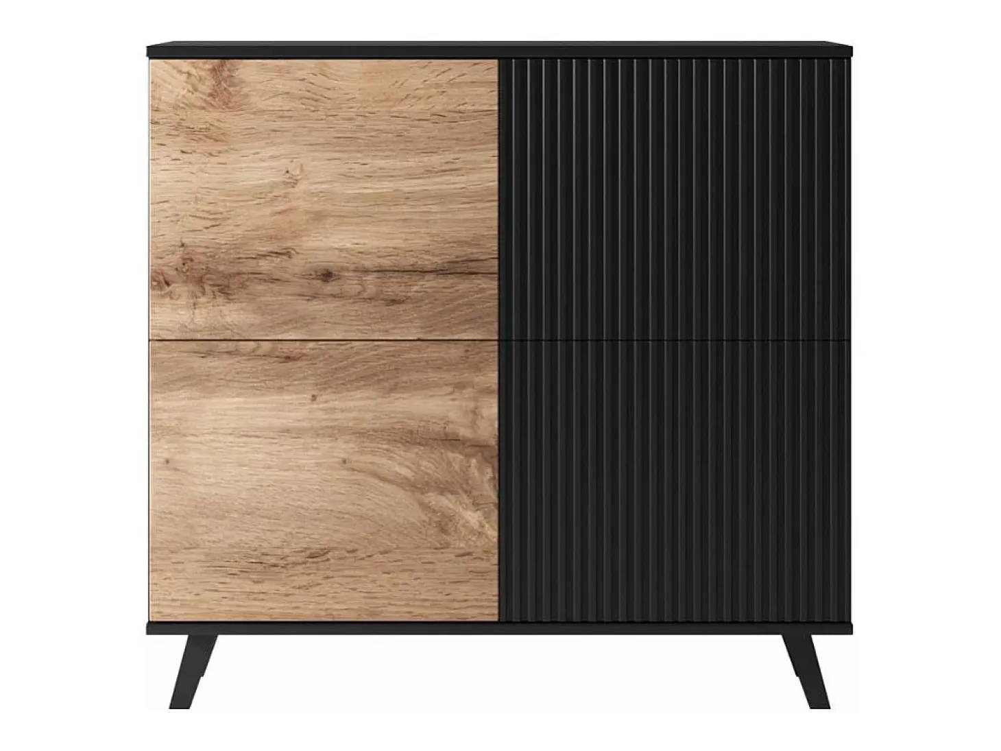 Aparador contemporáneo de 2 puertas de 100 cm en roble wotan y acabado PUMP negro