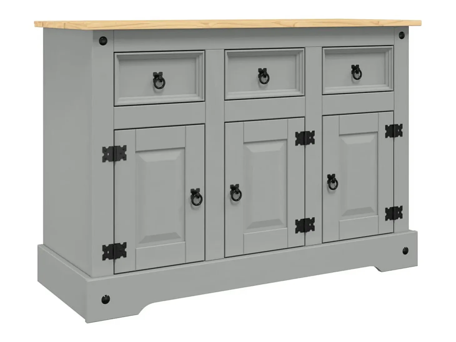 Aparador Corona madera maciza de pino gris 112x43x78 cm
