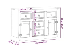 Aparador Corona madera maciza de pino 115x40x76 cm