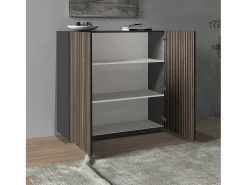 Aparador Coste con 2 puertas efecto cannetè, color antracita mate y madera oscura, 120 x 43 x 126 cm