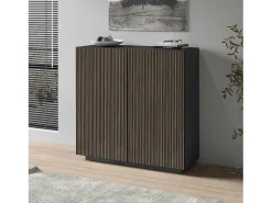Aparador Coste con 2 puertas efecto cannetè, color antracita mate y madera oscura, 120 x 43 x 126 cm