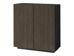 Aparador Coste con 2 puertas efecto cannetè, color antracita mate y madera oscura, 120 x 43 x 126 cm