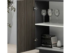 Aparador Coste con 2 puertas y 3 cajones, color antracita mate y madera oscura, 180 x 43 x 86 cm